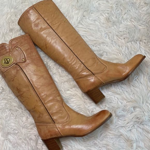 COACH Sara leather riding boots turnlock embellishment made in Italy size 9